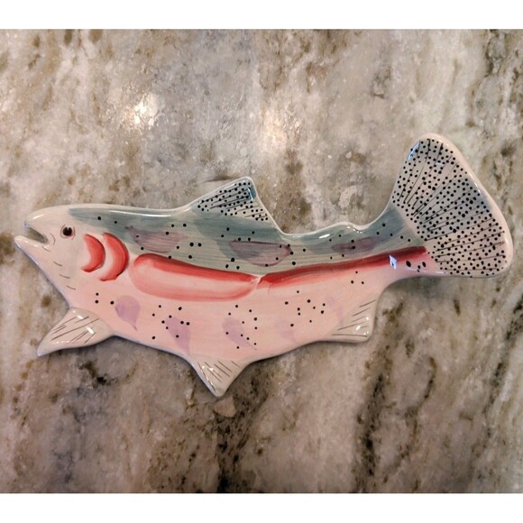 VINTAGE SARAH PETERSON RAINBOW TROUT SERVING PLATE 10” SIGNED CARLISLE HARTSTONE - Picture 1 of 6
